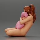 Naked girl scared sitting and holding a pillow while watching a horror movie on TV - Only-Games