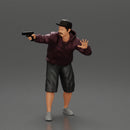 gangster man in a hoodie and cap shooting a gun behind the car - Only-Games