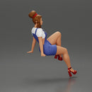 sexy girl in short denim overalls and heels is sitting on the car - Only-Games