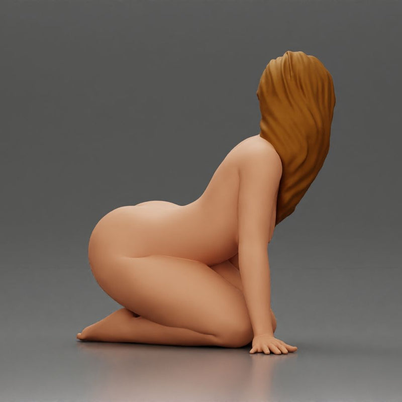 Naked Woman Kneeling Pin-Up Pose on the Beach - Only-Games