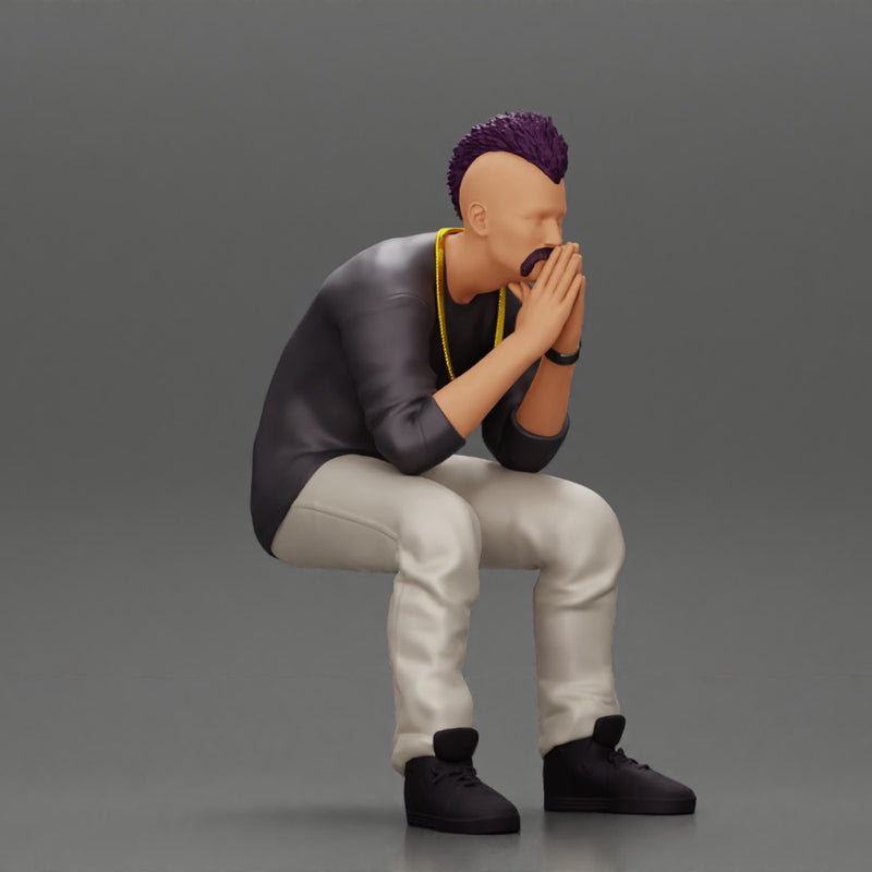 metal man sitting and contemplating with a satanic haircut - Only-Games