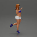 happy girl in a bra  and shorts, jumping on one leg - Only-Games