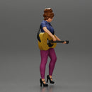 Young woman with short hair standing playing on an acoustic guitar on stage - Only-Games