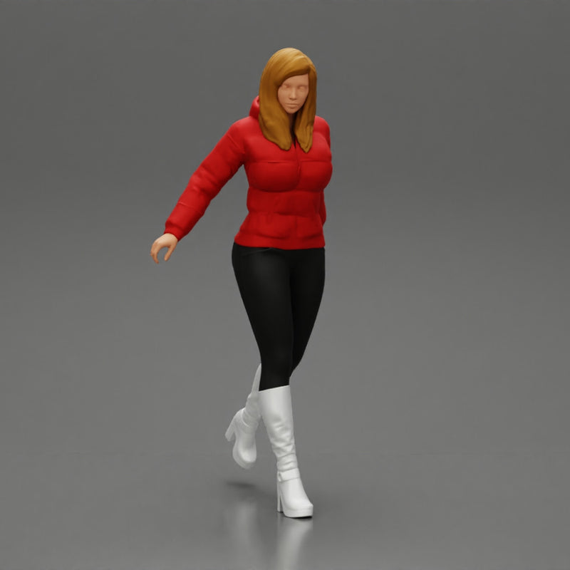 2 Fashion woman in jacket and boots dragging suitcase  walking in airport terminal - Only-Games