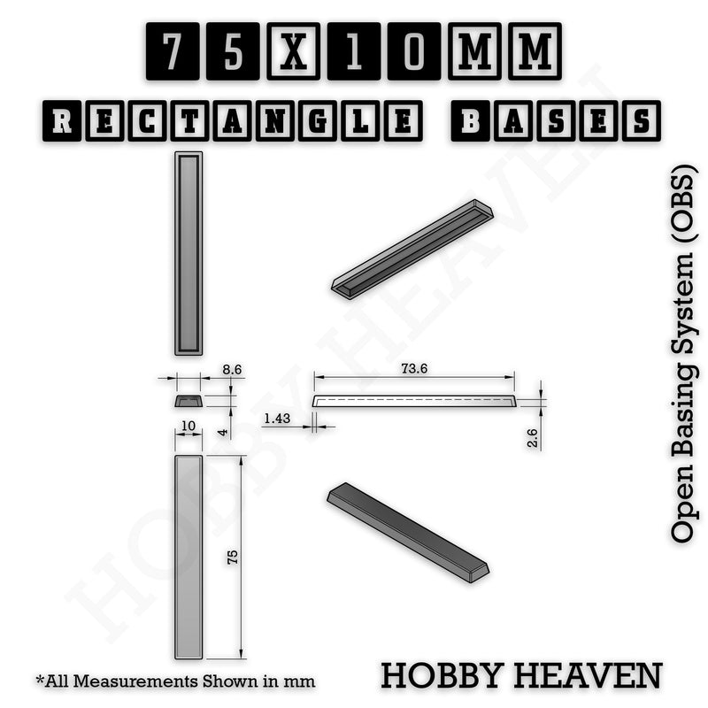 Rectangle Bases Range Sizes - 75x30mm to 125x40mm Medium Sizes 3d Print Full Range Tabletop Games - Only-Games