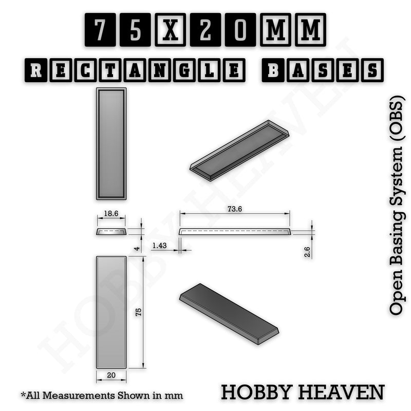 Rectangle Bases Range Sizes - 75x30mm to 125x40mm Medium Sizes 3d Print Full Range Tabletop Games - Only-Games