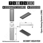 Rectangle Bases Range Sizes - 75x30mm to 125x40mm Medium Sizes 3d Print Full Range Tabletop Games - Only-Games