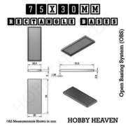 Rectangle Bases Range Sizes - 75x30mm to 125x40mm Medium Sizes 3d Print Full Range Tabletop Games - Only-Games