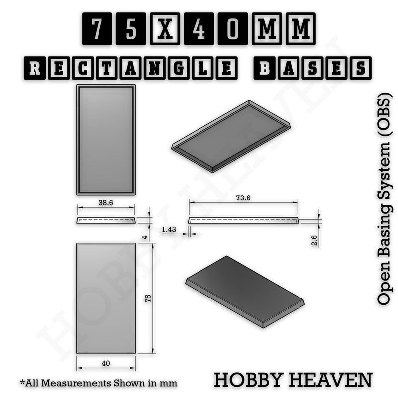 Rectangle Bases Range Sizes - 75x30mm to 125x40mm Medium Sizes 3d Print Full Range Tabletop Games - Only-Games