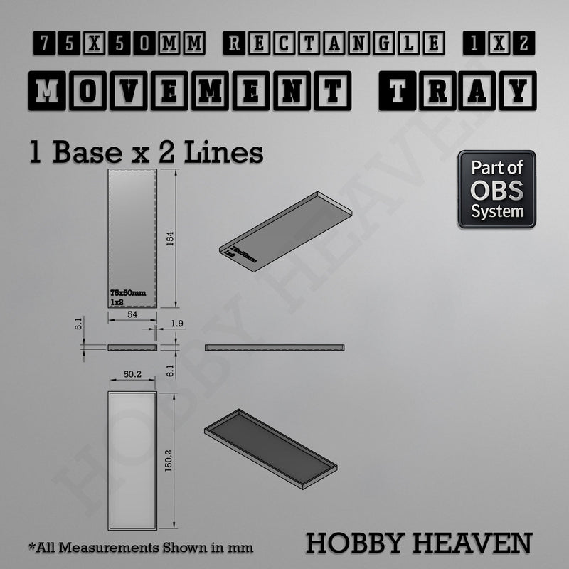 Rectangle Movement Trays | Cavalry & Monsters | 50×25-100×60mm | OBS System - Only-Games