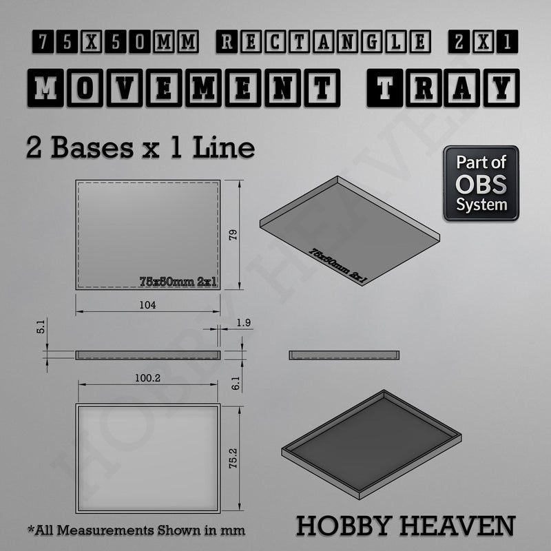 Rectangle Movement Trays | Cavalry & Monsters | 50×25-100×60mm | OBS System - Only-Games