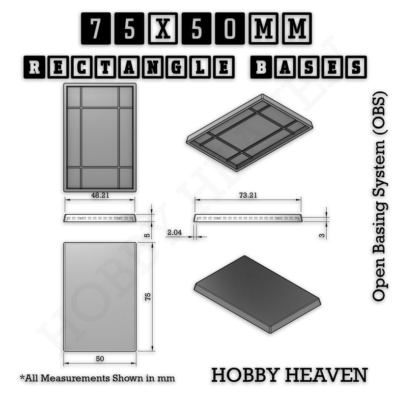 Rectangle Bases Range Sizes - 75x30mm to 125x40mm Medium Sizes 3d Print Full Range Tabletop Games - Only-Games