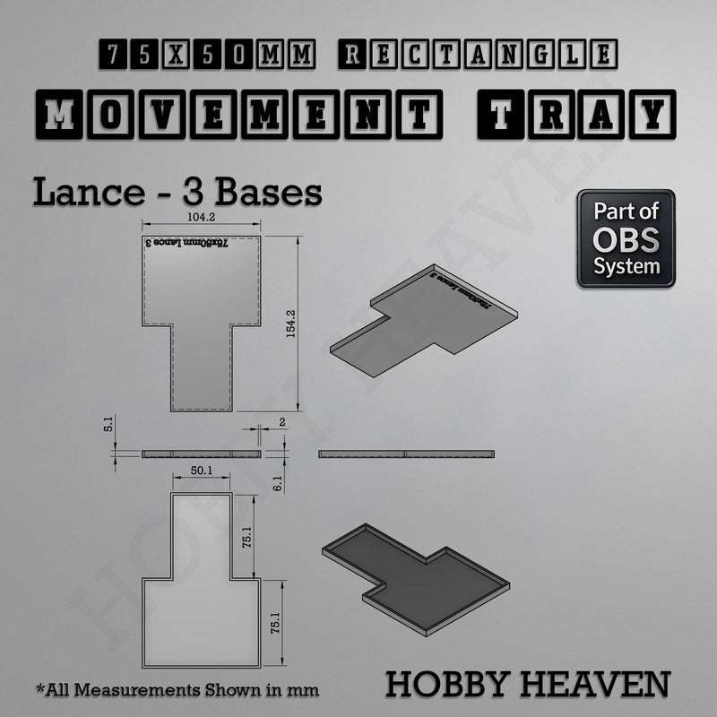 Rectangle Movement Trays | Cavalry & Monsters | 50×25-100×60mm | OBS System - Only-Games