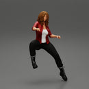 beautiful woman in jacket sitting and driving a motorbike - Only-Games