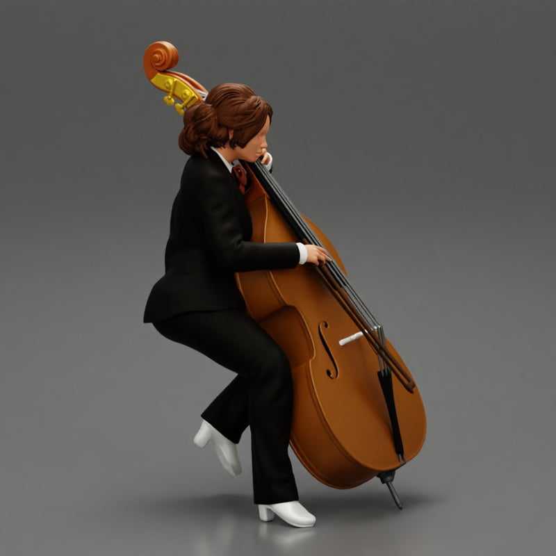 Beautiful young woman musician sitting on a vintage double bass - Only-Games