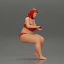 sexy fat woman in bikini summer scarf in the beach putting sunscreen - Only-Games