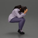 sad girl in a puff-sleeve shirt sitting and crying with her hands covering her face - Only-Games