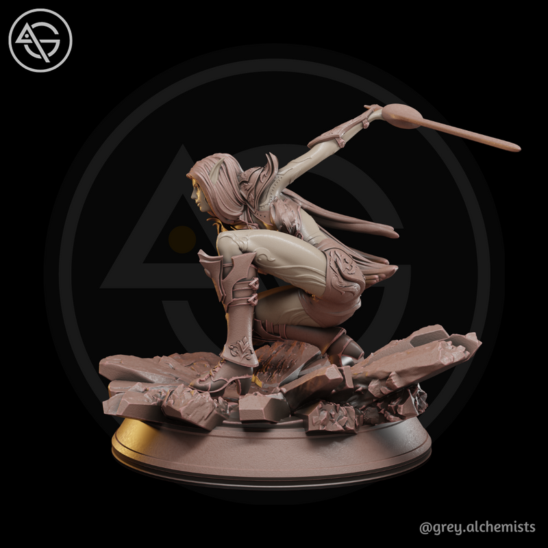 Rina the Drow Demon Hunter, Crouching Pose - Fantasy Resin Miniature in 75mm - DnD