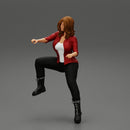 beautiful woman in jacket sitting and driving a motorbike - Only-Games