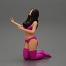 Sexy girl in lingerie bikini with long hair sitting on her knees - Only-Games