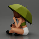 Pretty Girl with an Umbrella in bra and Shorts, Sitting - Only-Games