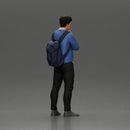 Confident Man with Backpack in Blue Sweater, Pondering Thoughts - Only-Games