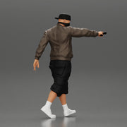 gangster homie in mask walking and holding gun sideways - Only-Games