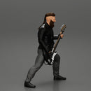 Rock man play white bass guitar in leather jacket  with long hair and beard - Only-Games
