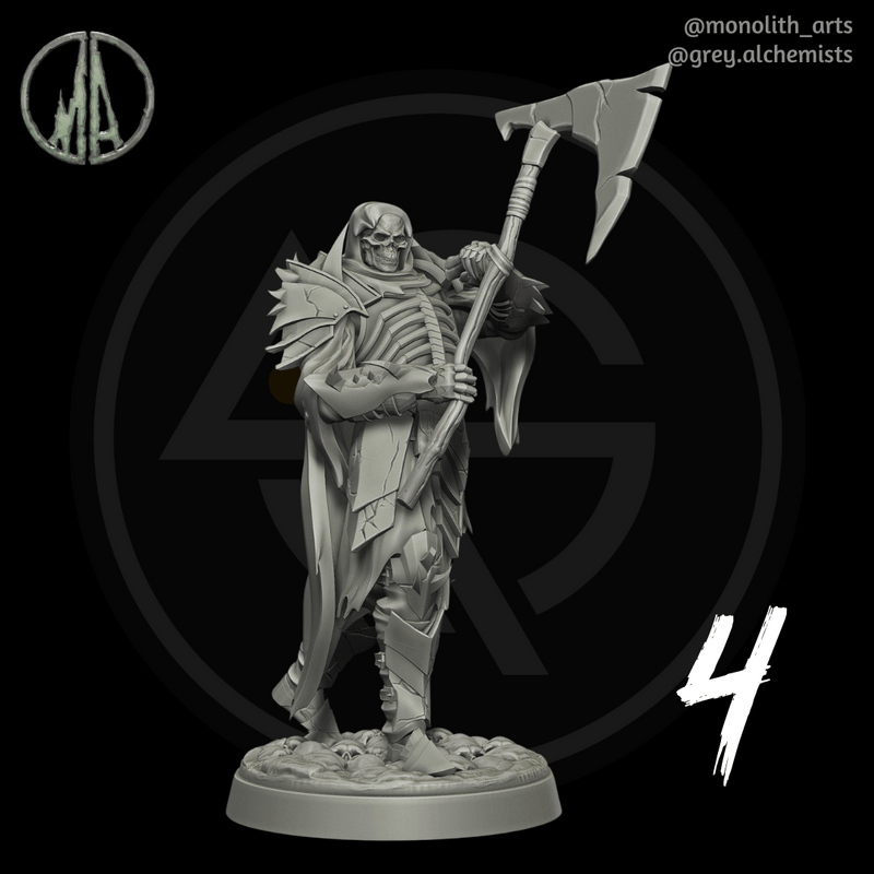 Skeleton Knight with Great Axe - Set of 4 Different Poses - Fantasy Resin Miniatures in 32mm - DnD Monsters