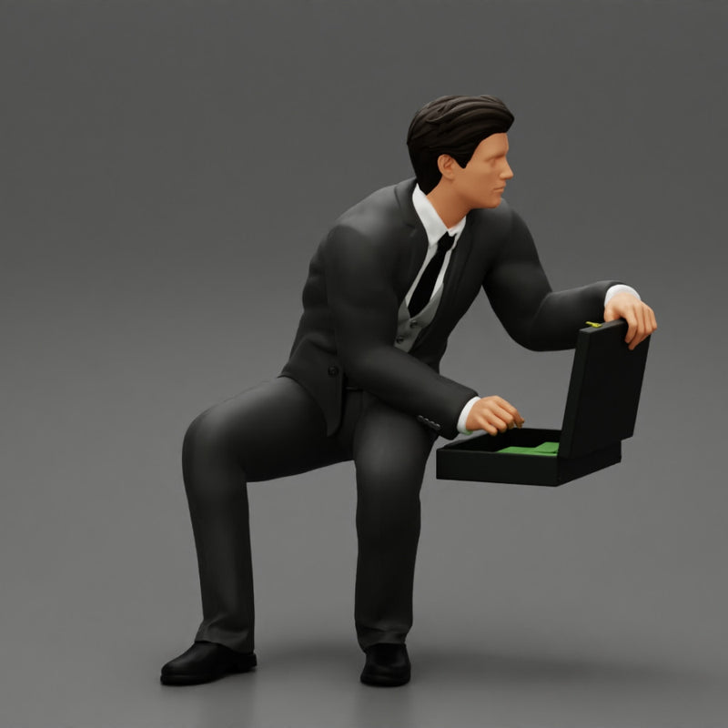 businessman sitting and holding briefcase of money - Only-Games