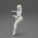 beautiful woman in jacket sitting and driving a motorbike - Only-Games