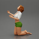 Sexy girl in mini shirt and jean shorts sitting on her knees - Only-Games