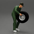 Auto mechanic walking and carrying tyre - Only-Games