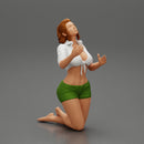 Sexy girl in mini shirt and jean shorts sitting on her knees - Only-Games