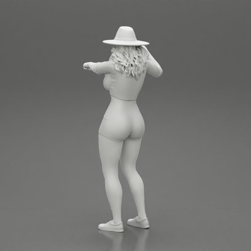 Travel woman in hat and short pointing her next destination using world map - Only-Games