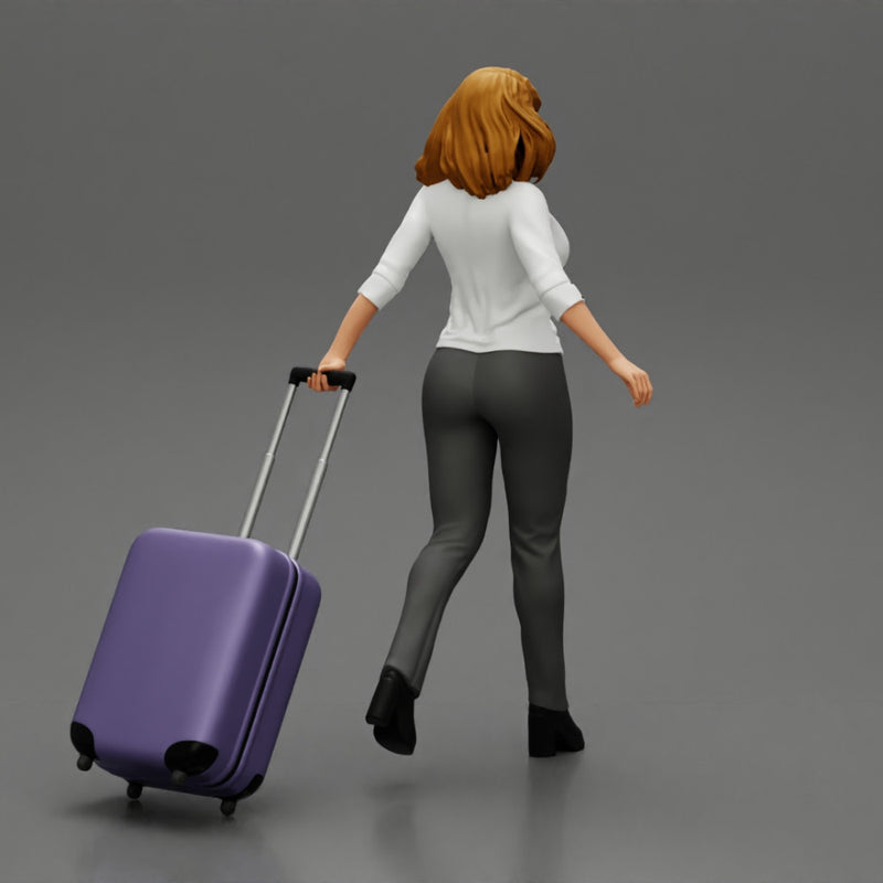 2 Business woman in shirt and trousers pulling suitcase walking in airport terminal - Only-Games