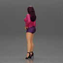 attractive woman posing in an open jacket and mini skirt next to a car with long hair - Only-Games