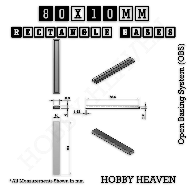 Rectangle Bases Range Sizes - 75x30mm to 125x40mm Medium Sizes 3d Print Full Range Tabletop Games - Only-Games