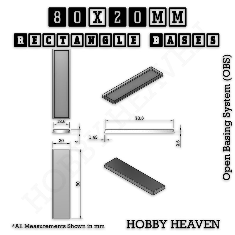 Rectangle Bases Range Sizes - 75x30mm to 125x40mm Medium Sizes 3d Print Full Range Tabletop Games - Only-Games