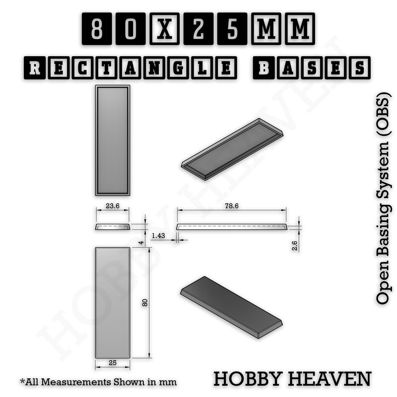 Rectangle Bases Range Sizes - 75x30mm to 125x40mm Medium Sizes 3d Print Full Range Tabletop Games - Only-Games
