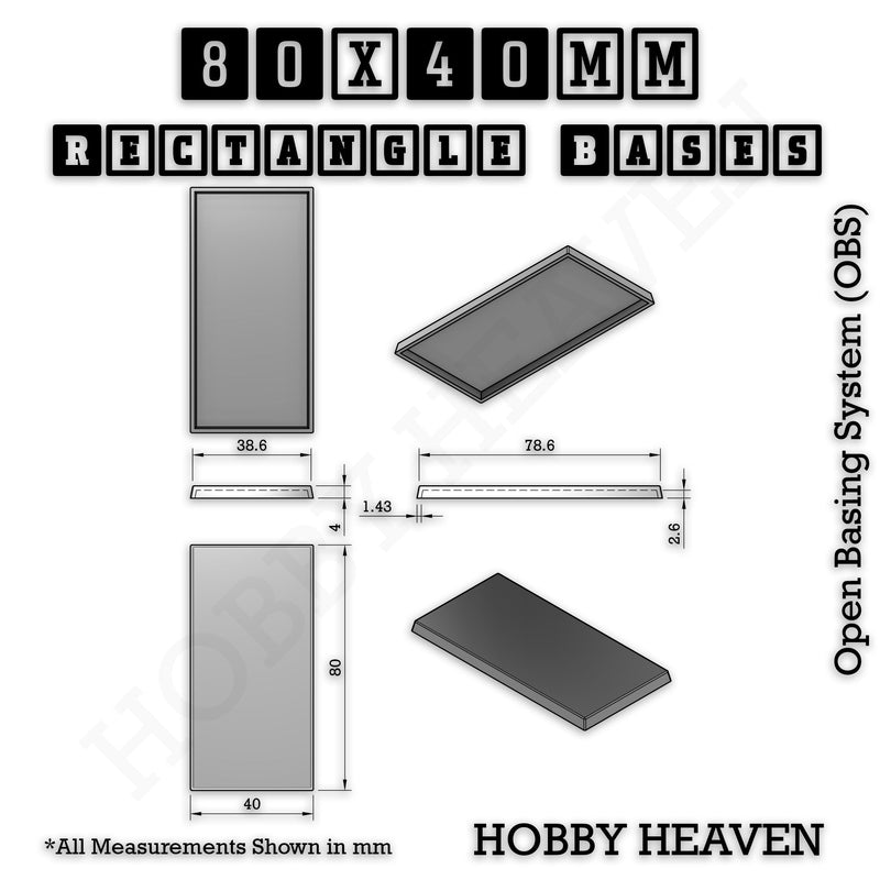 Rectangle Bases Range Sizes - 75x30mm to 125x40mm Medium Sizes 3d Print Full Range Tabletop Games - Only-Games