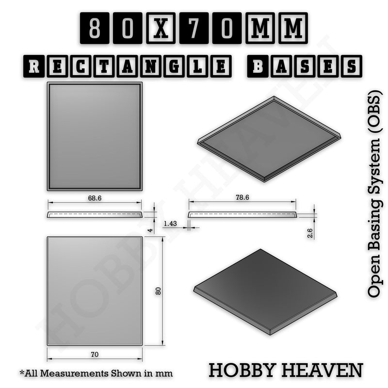 Rectangle Bases Range Sizes - 75x30mm to 125x40mm Medium Sizes 3d Print Full Range Tabletop Games - Only-Games