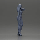 Elegant woman in purple outfit with crop top and heels - Only-Games