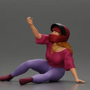 Biker Girl in a helmet who fell off a motorbike, being helped by a man - Only-Games