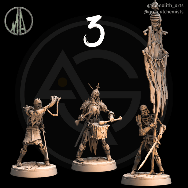 Skeleton Command Groups - 3 Different Sets - Fantasy Resin Miniatures in 32mm - DnD Monsters