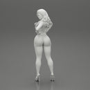 Sexy girl in short and heels with long hair posing - Only-Games