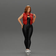 Beautiful woman with long hair in a bodysuit with an open vest - Only-Games