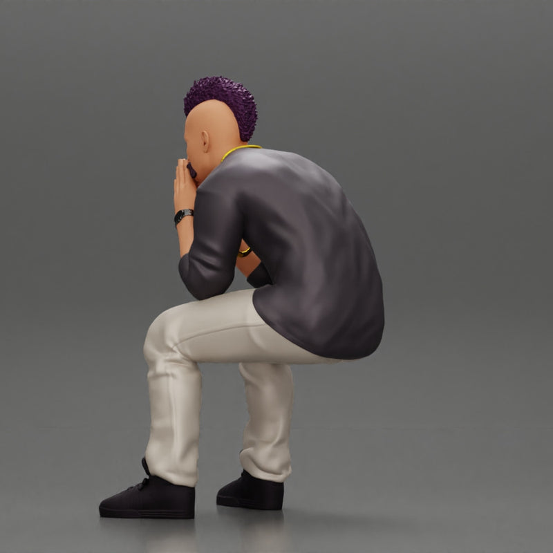 metal man sitting and contemplating with a satanic haircut - Only-Games