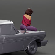 lowrider girl sitting on a car, wearing boots and a stylish shirt - Only-Games