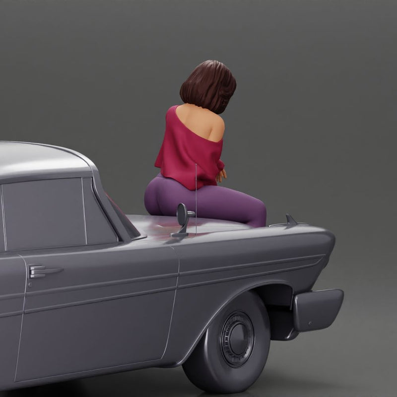 lowrider girl sitting on a car, wearing boots and a stylish shirt - Only-Games